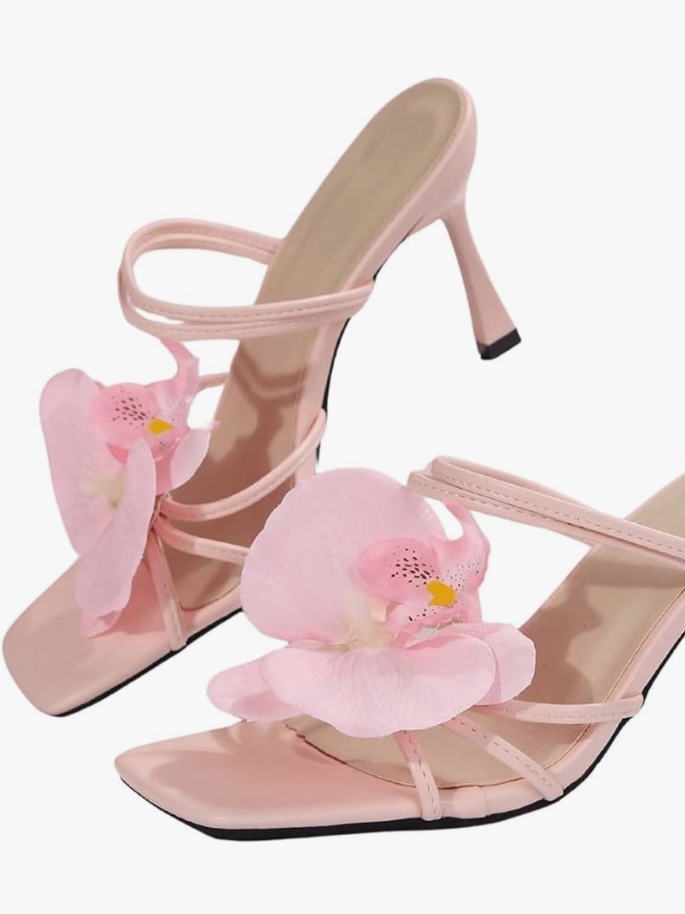 Amazon Pink Floral Strappy Kitten Heel Sandals